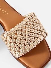 Mint Velvet Gold Sophie Leather Woven Sliders - Image 4 of 5
