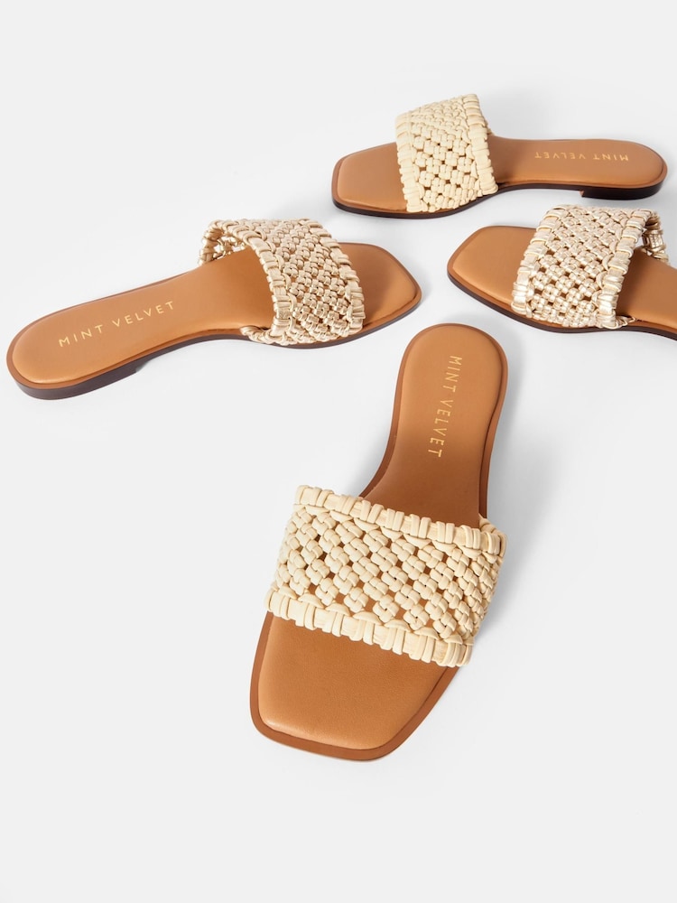 Mint Velvet Gold Sophie Leather Woven Sliders - Image 5 of 5