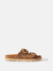 Mint Velvet Natural Holly Leopard Print Textured Flat Sandals - Image 2 of 5