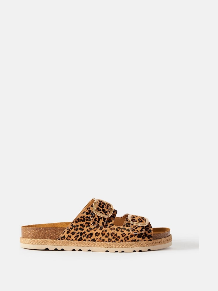 Mint Velvet Natural Holly Leopard Print Textured Flat Sandals - Image 2 of 5