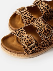 Mint Velvet Natural Holly Leopard Print Textured Flat Sandals - Image 3 of 5