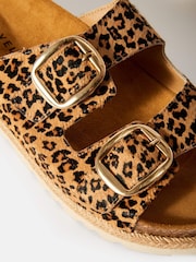 Mint Velvet Natural Holly Leopard Print Textured Flat Sandals - Image 5 of 5
