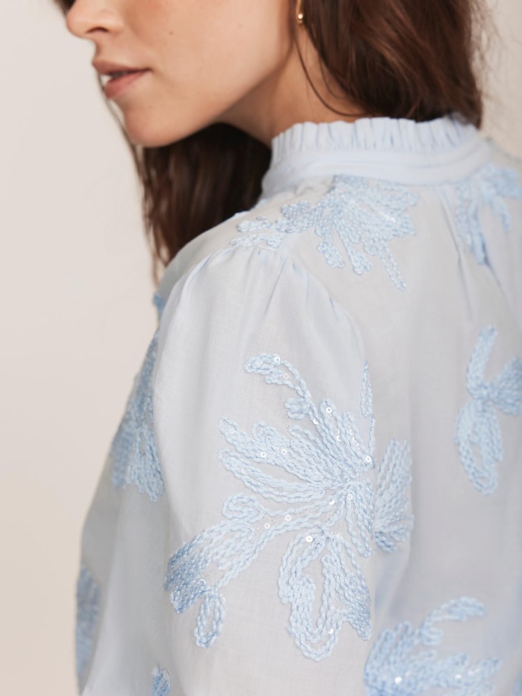 Mint Velvet Blue Floral 100% Cotton Blouse - Image 3 of 8