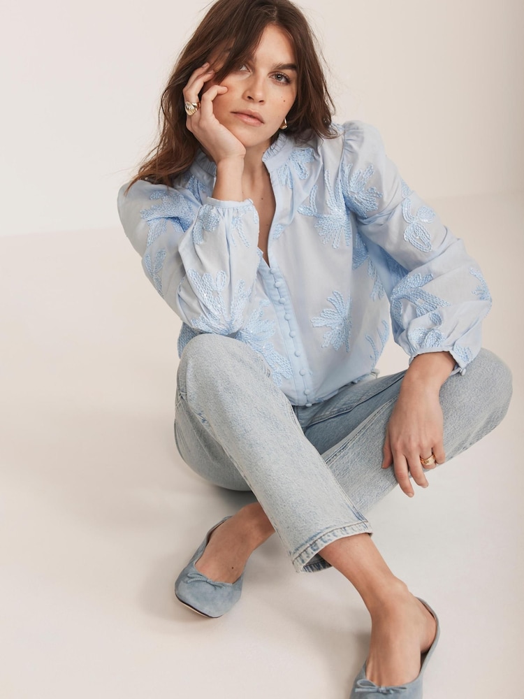 Mint Velvet Blue Floral 100% Cotton Blouse - Image 4 of 8