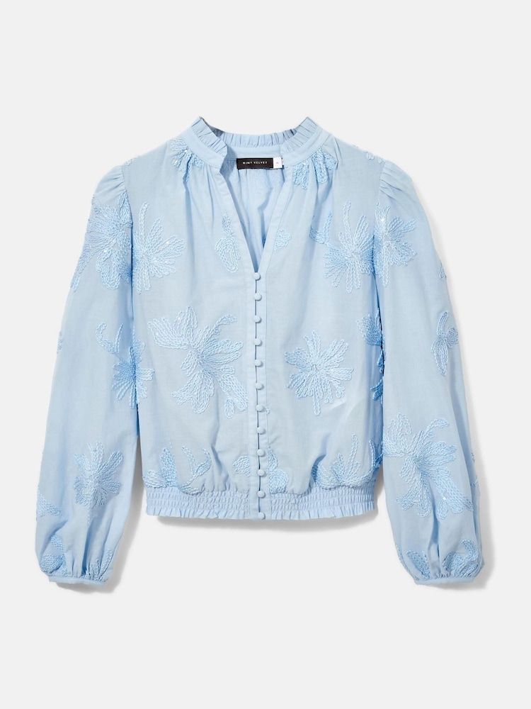 Mint Velvet Blue Floral 100% Cotton Blouse - Image 7 of 8