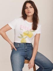 Mint Velvet Yellow Lemon Graphic 100% Cotton T-Shirt - Image 1 of 6