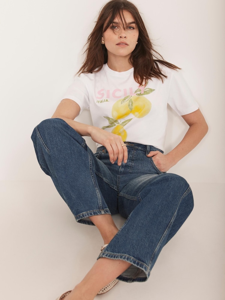Mint Velvet Yellow Lemon Graphic 100% Cotton T-Shirt - Image 2 of 6