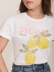 Mint Velvet Yellow Lemon Graphic 100% Cotton T-Shirt - Image 3 of 6