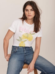 Mint Velvet Yellow Lemon Graphic 100% Cotton T-Shirt - Image 4 of 6