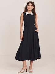 Mint Velvet Blue Contrast Collar Midi Dress - Image 1 of 8