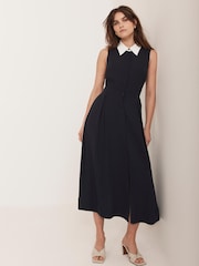 Mint Velvet Blue Contrast Collar Midi Dress - Image 2 of 8