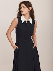 Mint Velvet Blue Contrast Collar Midi Dress - Image 3 of 8