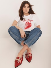 Mint Velvet Red Strawberry Graphic 100% Cotton T-Shirt - Image 1 of 7