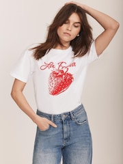 Mint Velvet Red Strawberry Graphic 100% Cotton T-Shirt - Image 2 of 7