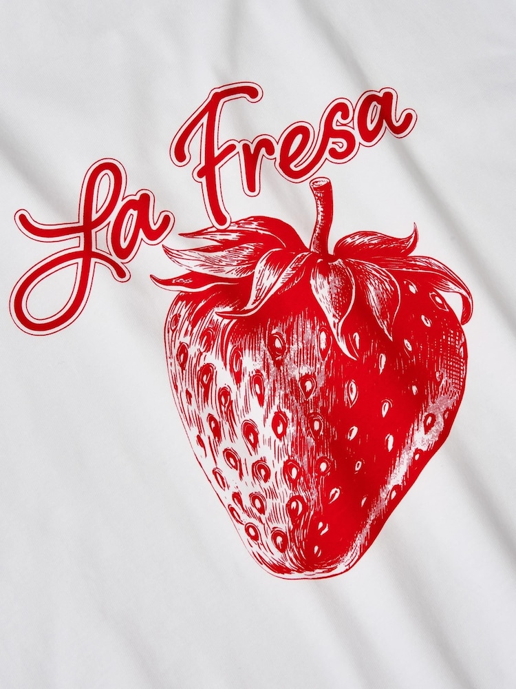 Mint Velvet Red Strawberry Graphic 100% Cotton T-Shirt - Image 7 of 7