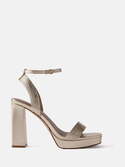 Mint Velvet Gold Leather Platform Strappy Heels - Image 1 of 4