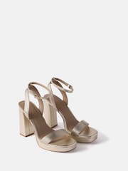 Mint Velvet Gold Leather Platform Strappy Heels - Image 2 of 4