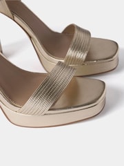 Mint Velvet Gold Leather Platform Strappy Heels - Image 3 of 4