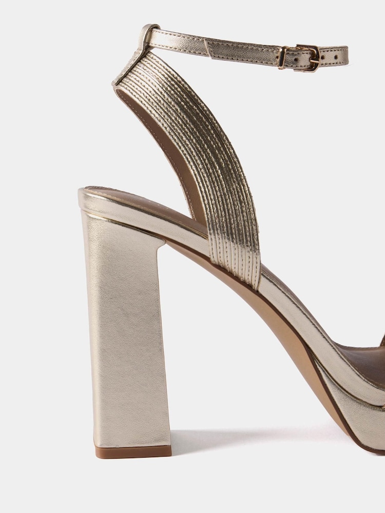 Mint Velvet Gold Leather Platform Strappy Heels - Image 4 of 4