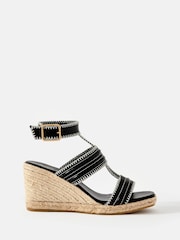 Mint Velvet Black Ria Whipstitch Wedge Heels - Image 1 of 4