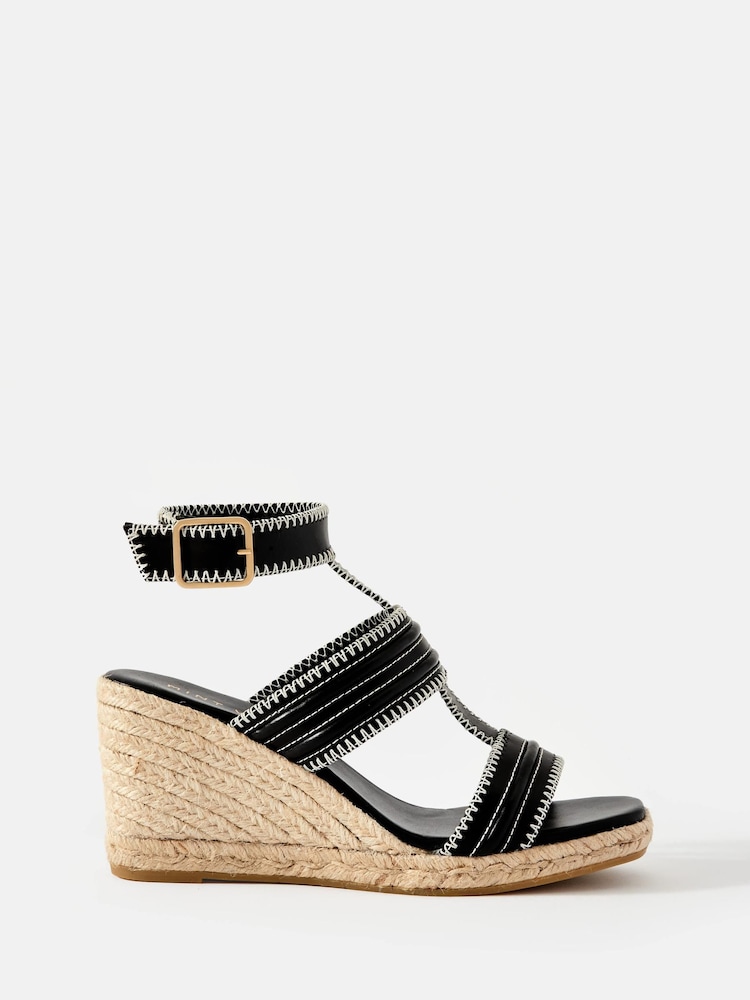 Mint Velvet Black Ria Whipstitch Wedge Heels - Image 1 of 4