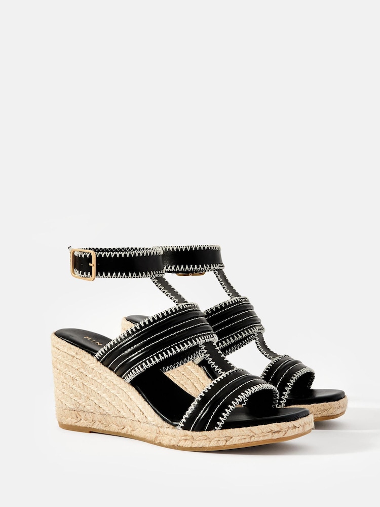 Mint Velvet Black Ria Whipstitch Wedge Heels - Image 2 of 4