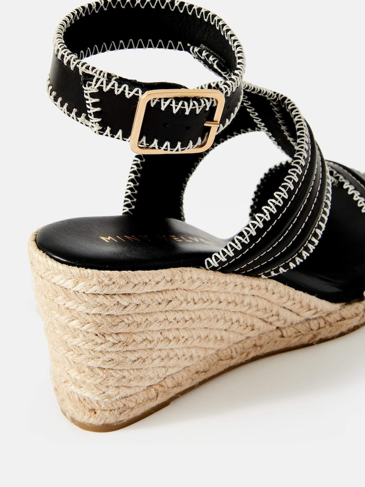 Mint Velvet Black Ria Whipstitch Wedge Heels - Image 4 of 4