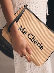 Mint Velvet Natural Embroidered Clutch Bag - Image 1 of 5
