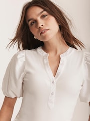 Mint Velvet White Puff Sleeve Top - Image 2 of 7
