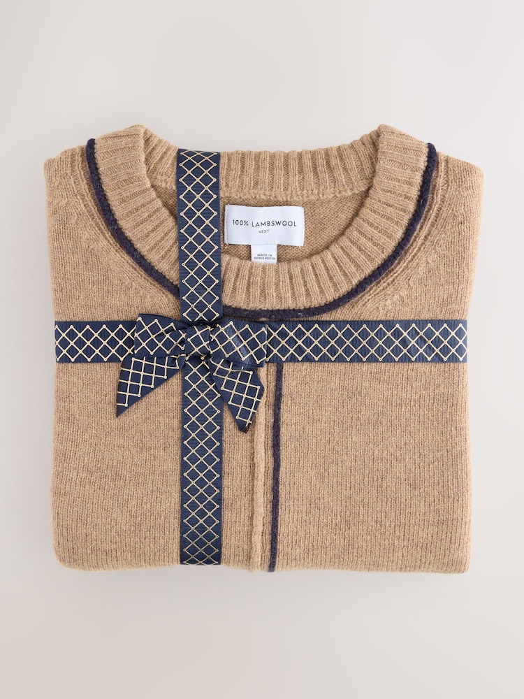 Camel Brown Tipped 100% Lambswool N.Premium Crew Neck Jumper - Image 2 of 4 Camel Brown Tipped 100% Lambswool N.Premium Crew Neck Jumper - Image 2 of 4