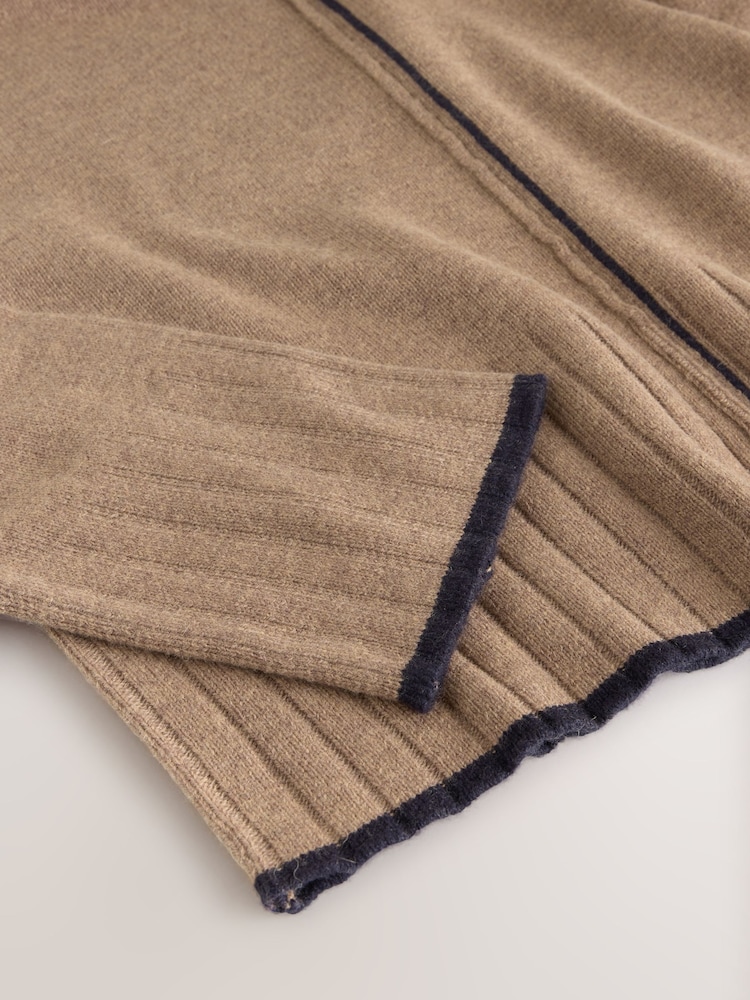 Camel Brown Tipped 100% Lambswool N.Premium Crew Neck Jumper - Image 3 of 3 Camel Brown Tipped 100% Lambswool N.Premium Crew Neck Jumper - Image 3 of 3