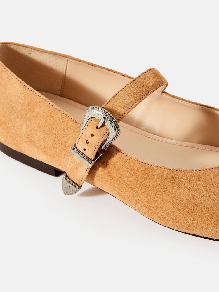 Mint Velvet Brown Dina Suede Western Ballet Sandals - Image 4 of 4