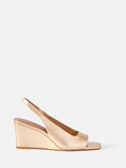 Mint Velvet Gold Sasha Leather Wedge Heels - Image 1 of 4