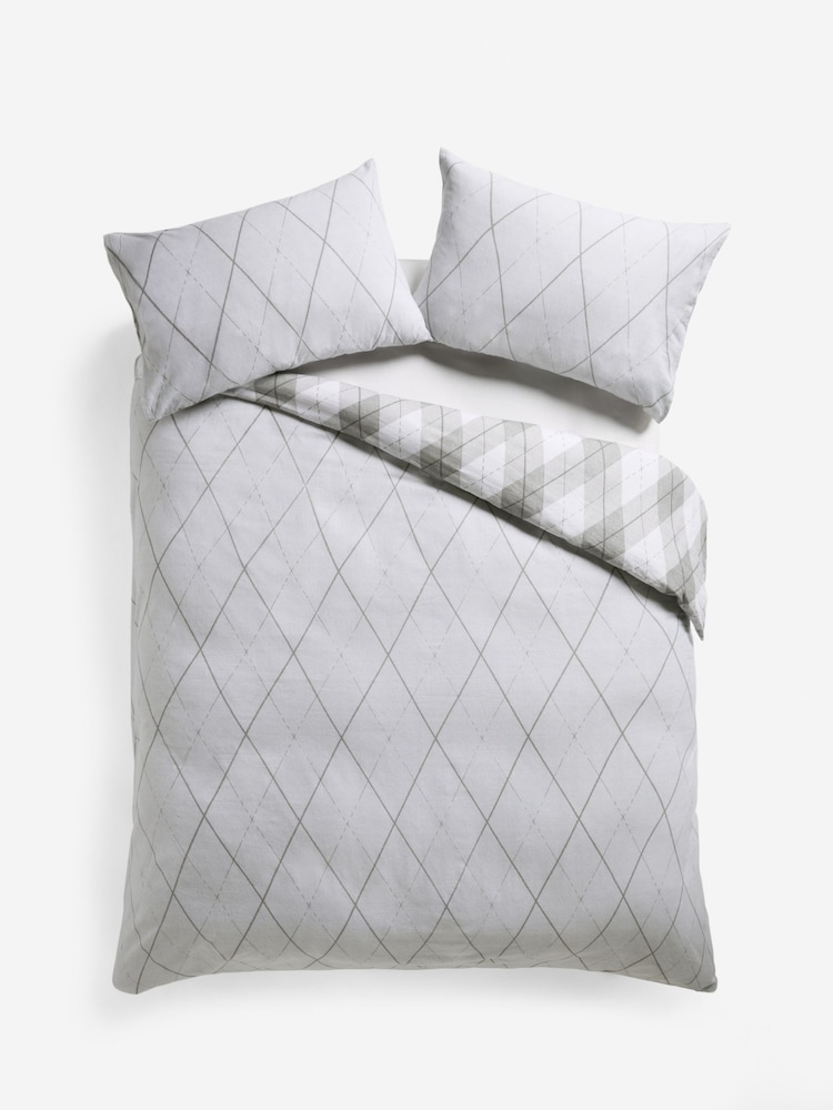 Grey Argyle Check Brushed Cotton Reversible Duvet Cover and Pillowcase Set - Image 5 of 5 Grey Argyle Check Brushed Cotton Reversible Duvet Cover and Pillowcase Set - Image 5 of 5