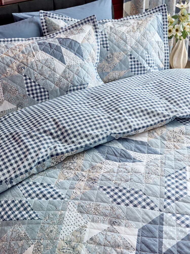 Quilted Patchwork 100% Cotton Duvet Cover and Pillowcase Set - صورة 2 من 5