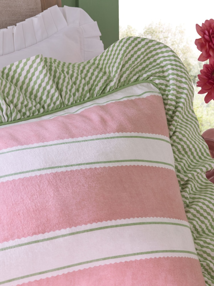Pink Stripe Brushed Frill Duvet Cover and Pillowcase Set - Image 4 of 4 Pink Stripe Brushed Frill Duvet Cover and Pillowcase Set - Image 4 of 4