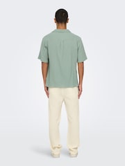 Only & Sons Green Cuban Collar Seersucker 100% Cotton Shirt - Image 3 of 7