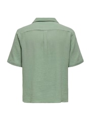 Only & Sons Green Cuban Collar Seersucker 100% Cotton Shirt - Image 7 of 7