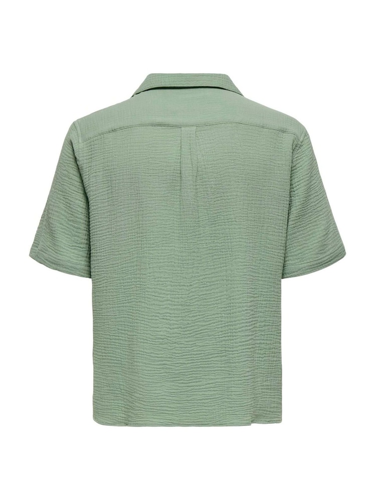 Only & Sons Green Cuban Collar Seersucker 100% Cotton Shirt - Image 7 of 7