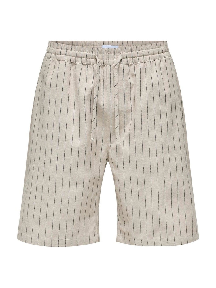 Only & Sons Loose Fit Striped Tie Elasticated Waist Shorts - Imagen 1 de 2