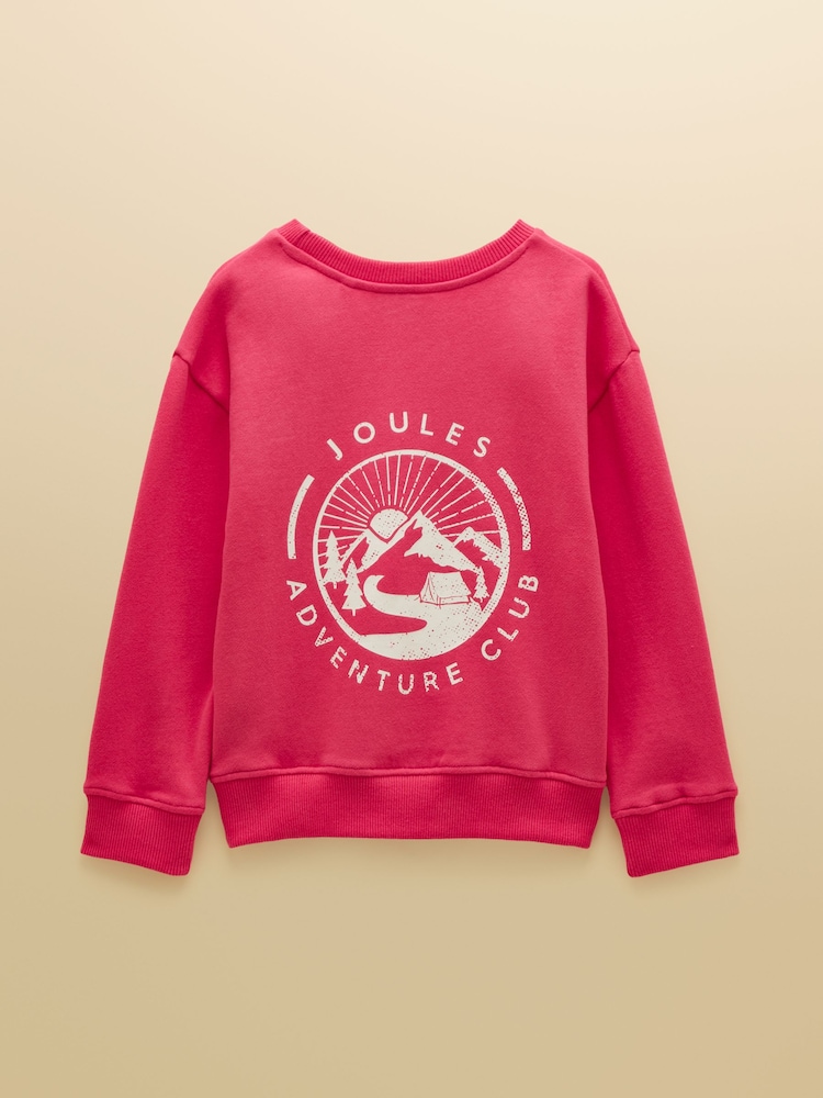 Joules Pink Girls' Back Print Crew neck Sweatshirt - Image 2 of 4