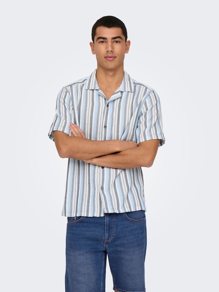 Only & Sons Cuban Collar Stripe Shirt - Изображение 1 из 5
