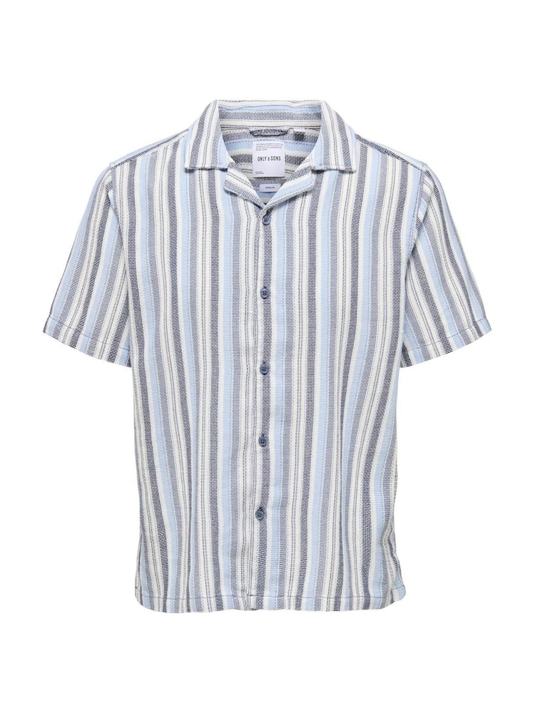 Only & Sons Blue Cuban Collar Stripe Shirt - Image 4 of 5