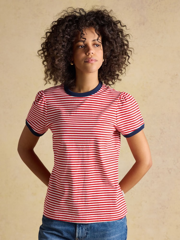 Joules Erin Red Stripe Short Sleeve Jersey T-Shirt - Image 1 of 6