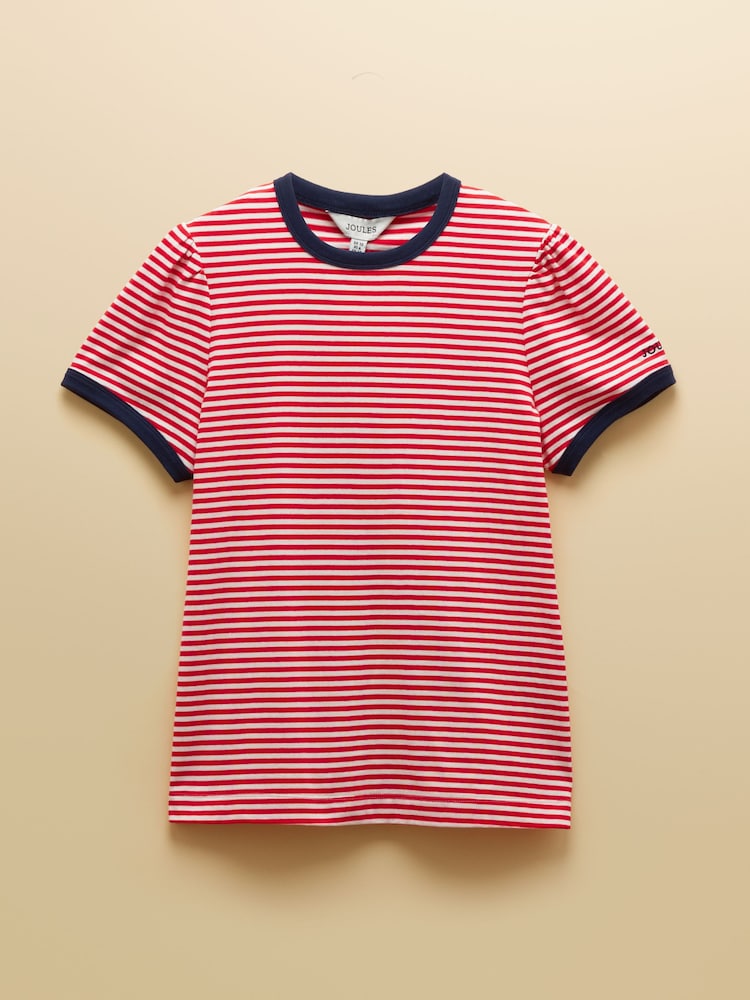 Joules Erin Red Stripe Short Sleeve Jersey T-Shirt - Image 6 of 6