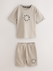 smALLSAINTS Light Brown Tierra T-Shirt and Sweat Shorts Set - Image 1 of 5