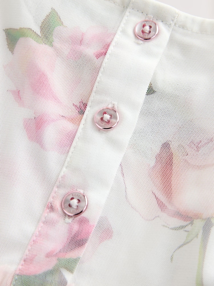 Baker by Ted Baker Pink Ruffle Mesh Floral Printed Dress - Image 11 of 11