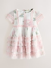 Baker by Ted Baker Pink Ruffle Mesh Floral Printed Dress - Image 6 of 11