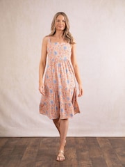 Lakeland Clothing Orange Piper Floral Print Midi Dress - Image 1 of 7