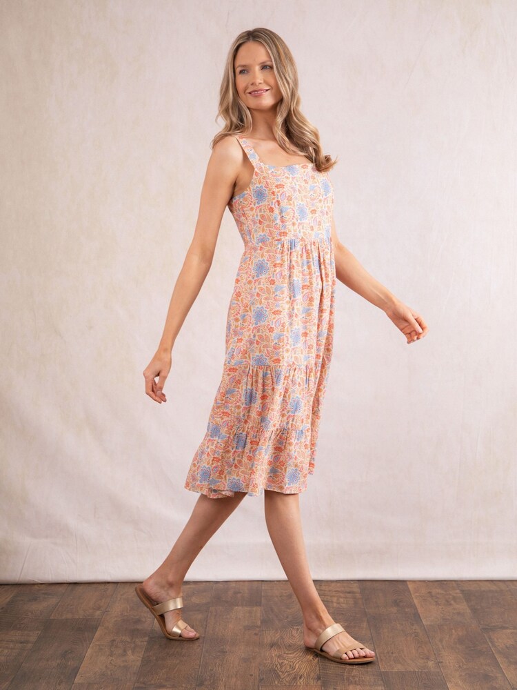 Lakeland Clothing Orange Piper Floral Print Midi Dress - Image 5 of 7